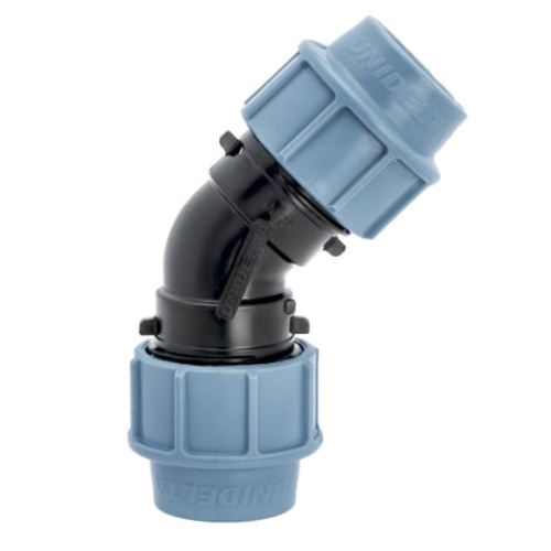 PP Klemmverbinder Typ UNIDELTA f&uuml;r PE Rohre, Winkel 45&deg;, egal